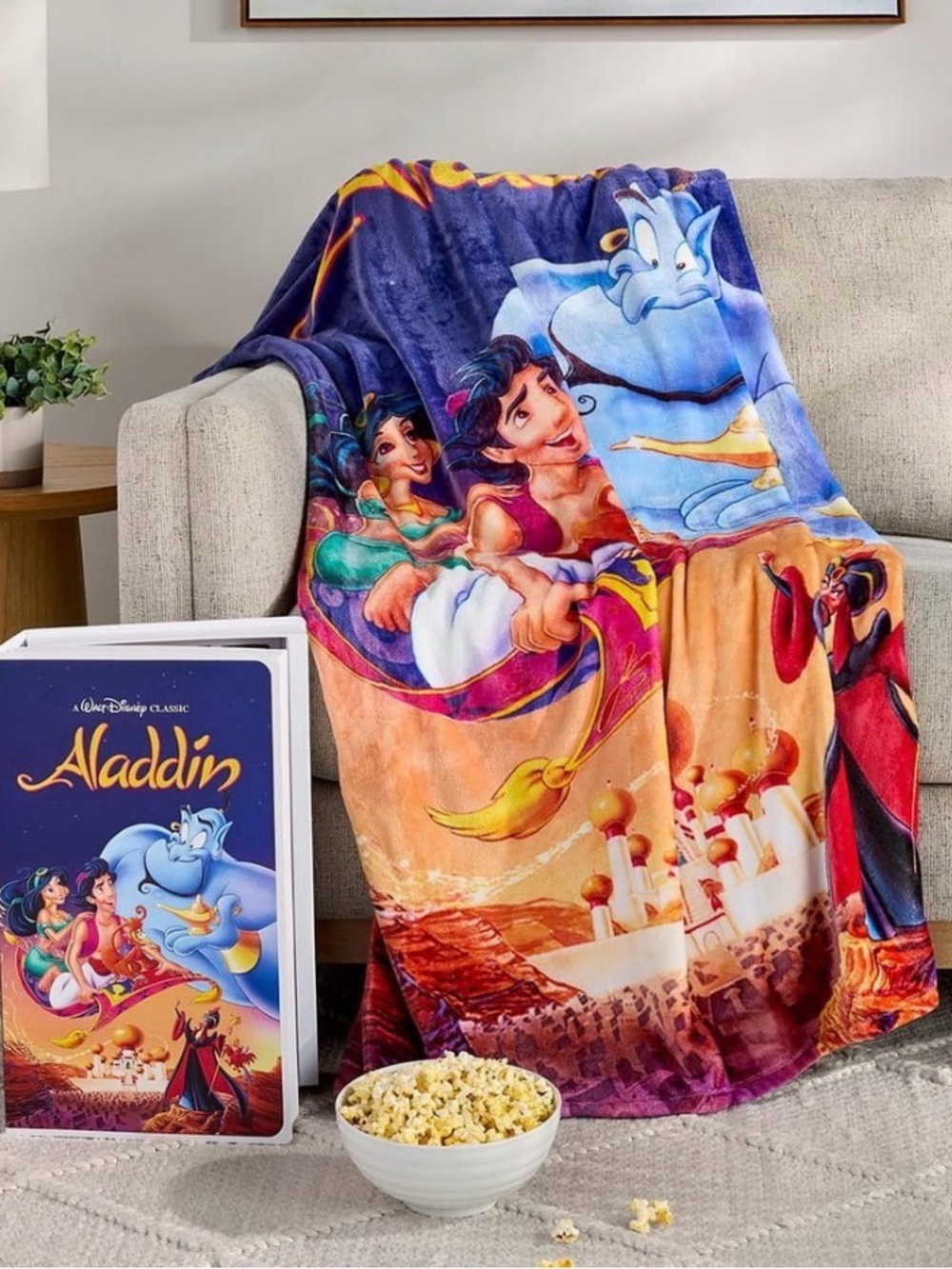 Disney Aladdin Plush Throw Blanket - Blue, Purple, Orange, Red